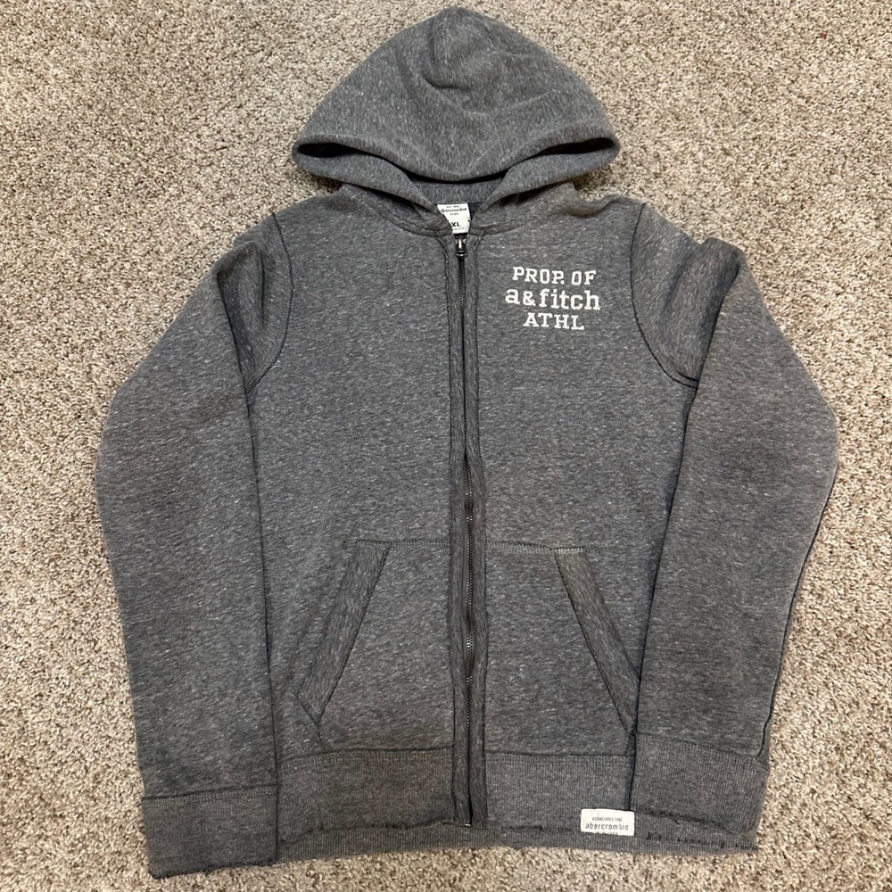 Abercrombie Kids Womens XL Gray Full Zip Hoodie Preowned Graphic Athl